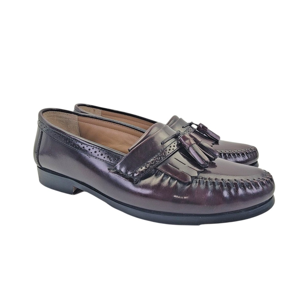 Bass‎ Niles Men's Burgundy Leather Moc Toe Kiltie Tassel Loafer Shoes Size 10 D